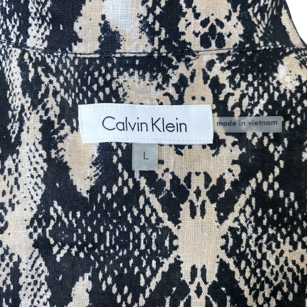 Calvin Klein Linen Lightweight Jacket Snake Animal Print Roll Tab Sleeve Sz L - Picture 11 of 12